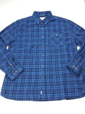 Boston Traders Flannel Shirt  Mens 2XL XXL Cotton Long Sleeve Blue Plaid Button